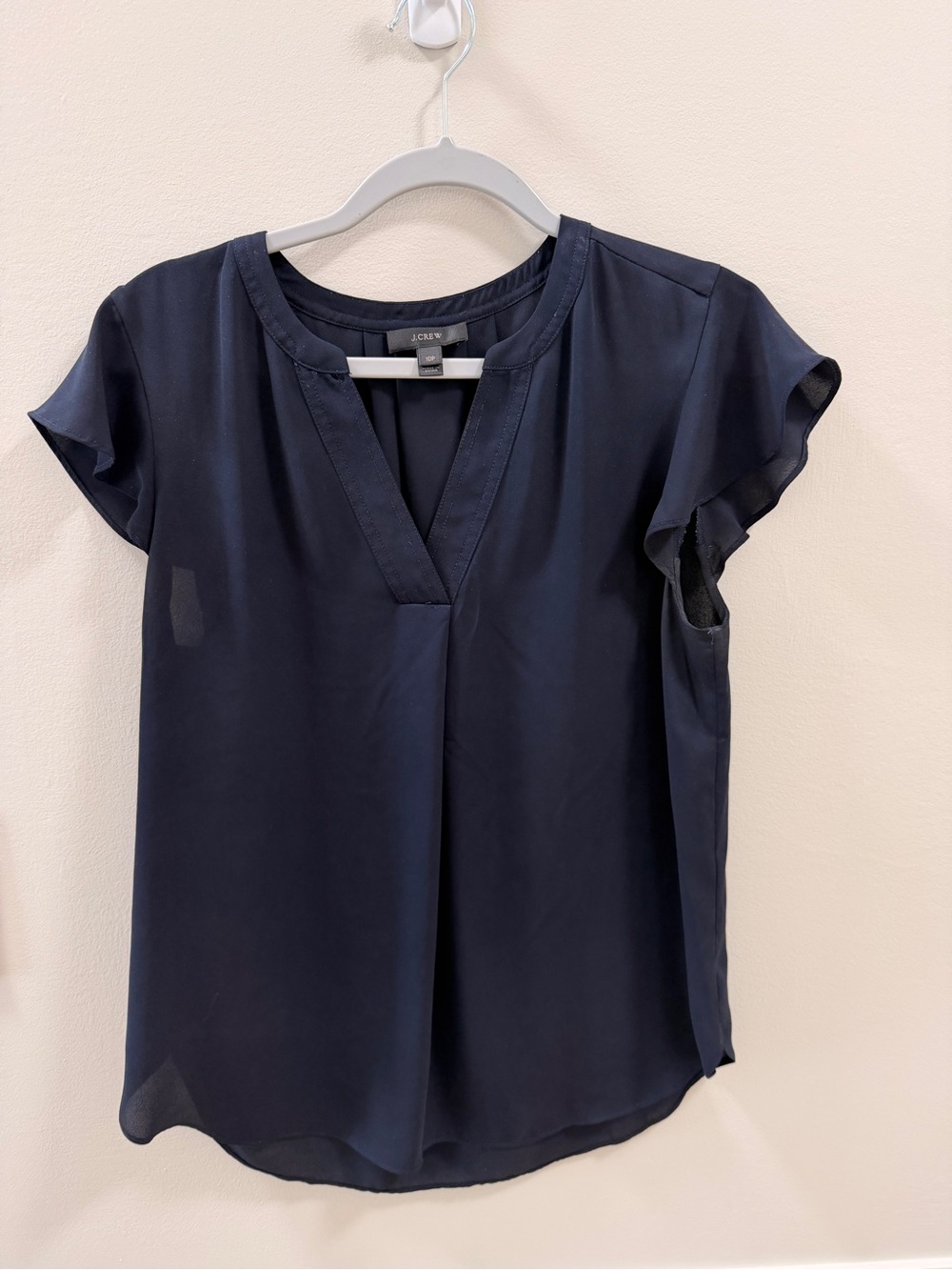 J. Crew Navy V-Slit Flutter Sleeve Blouse
